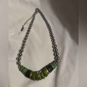 Cookie Lee Silver and Green Necklace with Modern Geometric Design